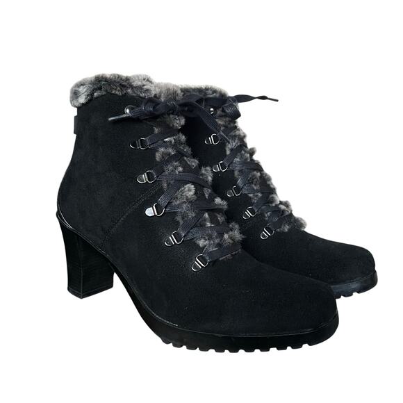 Sporto Shoes - Sporto Daria Black Suede Faux Fur Lined Heeled Lace Up Winter Boots Size 8 1/2